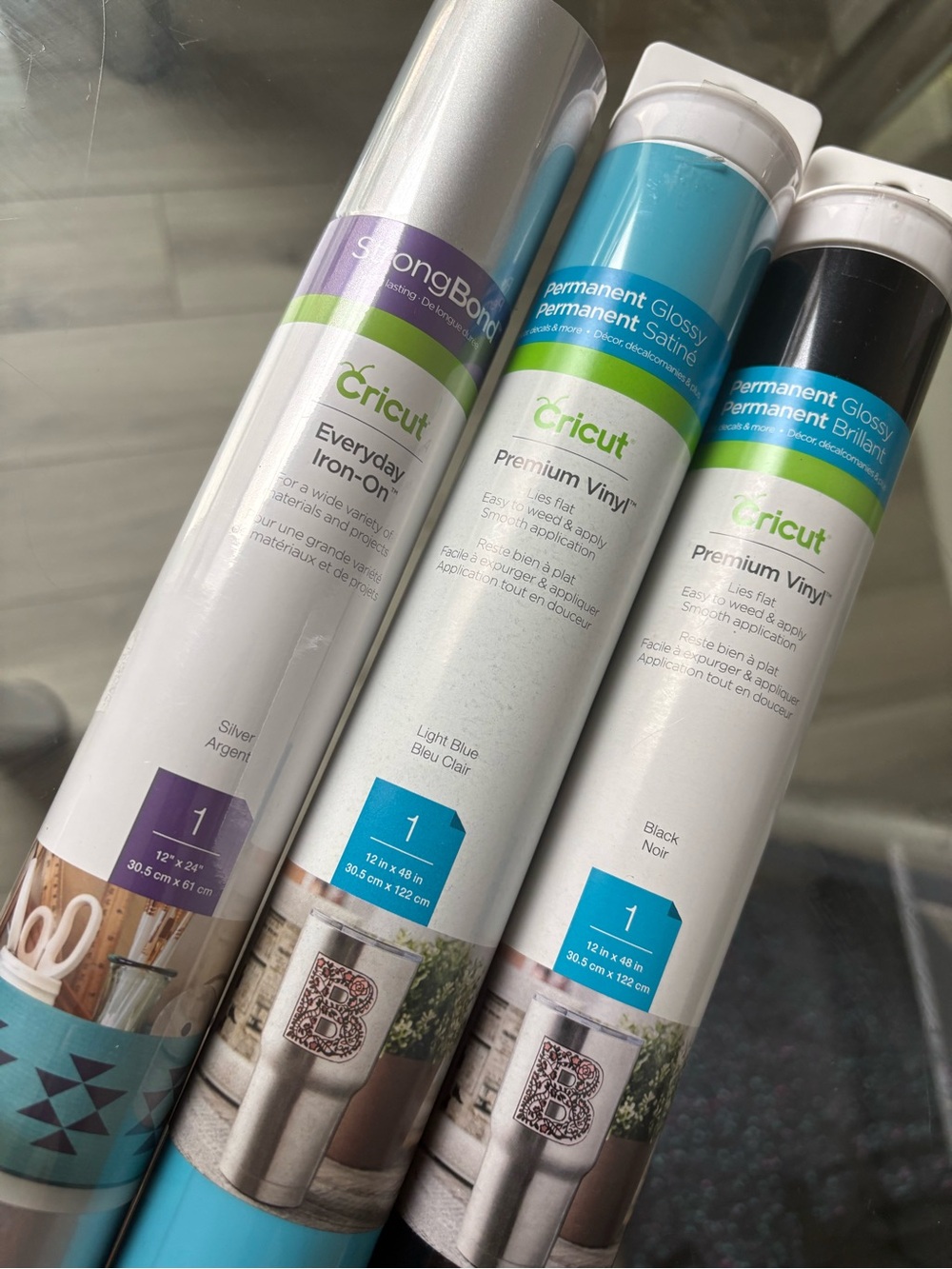 Cricut Vinyl Rolls — Light Blue, Black, Silver